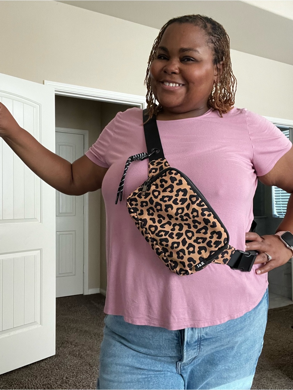 Iris & Rainbow Tan Leopard Print Crossbody Belt Bag - Black & Tan - Picture 2 of 5